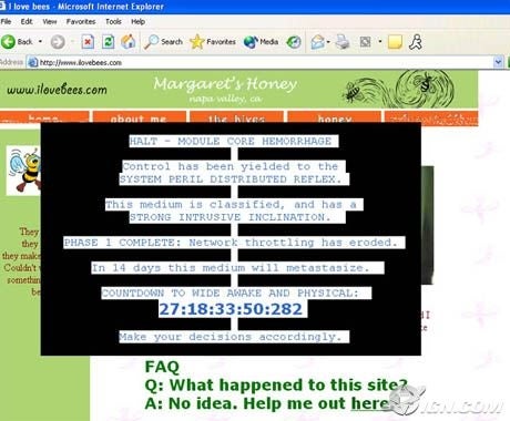 A screenshot of the I Love Bees website